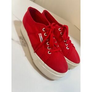 Superga 2790 Linea Platform Sneakers Red Canvas Shoes Womens EU 40 US 9